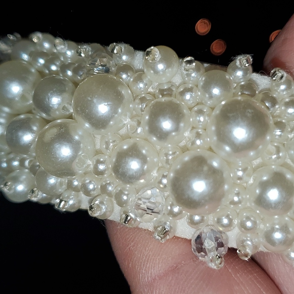 New handmade boutique crystal pearl detail fancy flexible wide headband prom - Picture 7 of 8